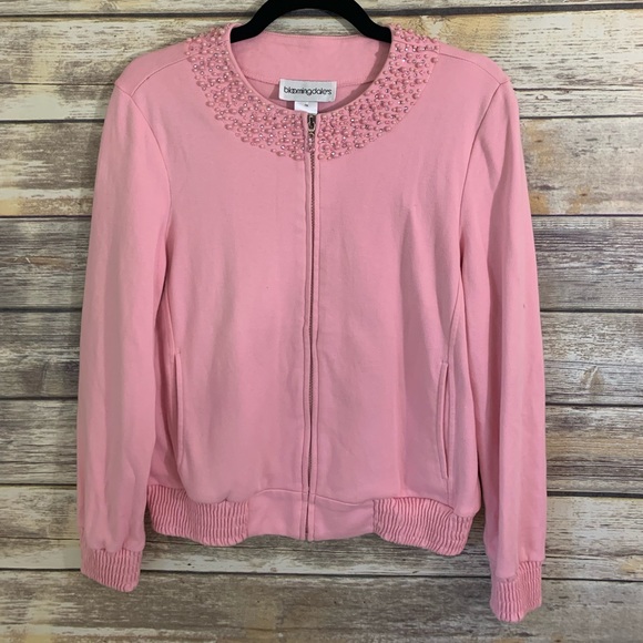 Bloomingdale’s petite medium pink zip up sweater - Picture 2 of 7
